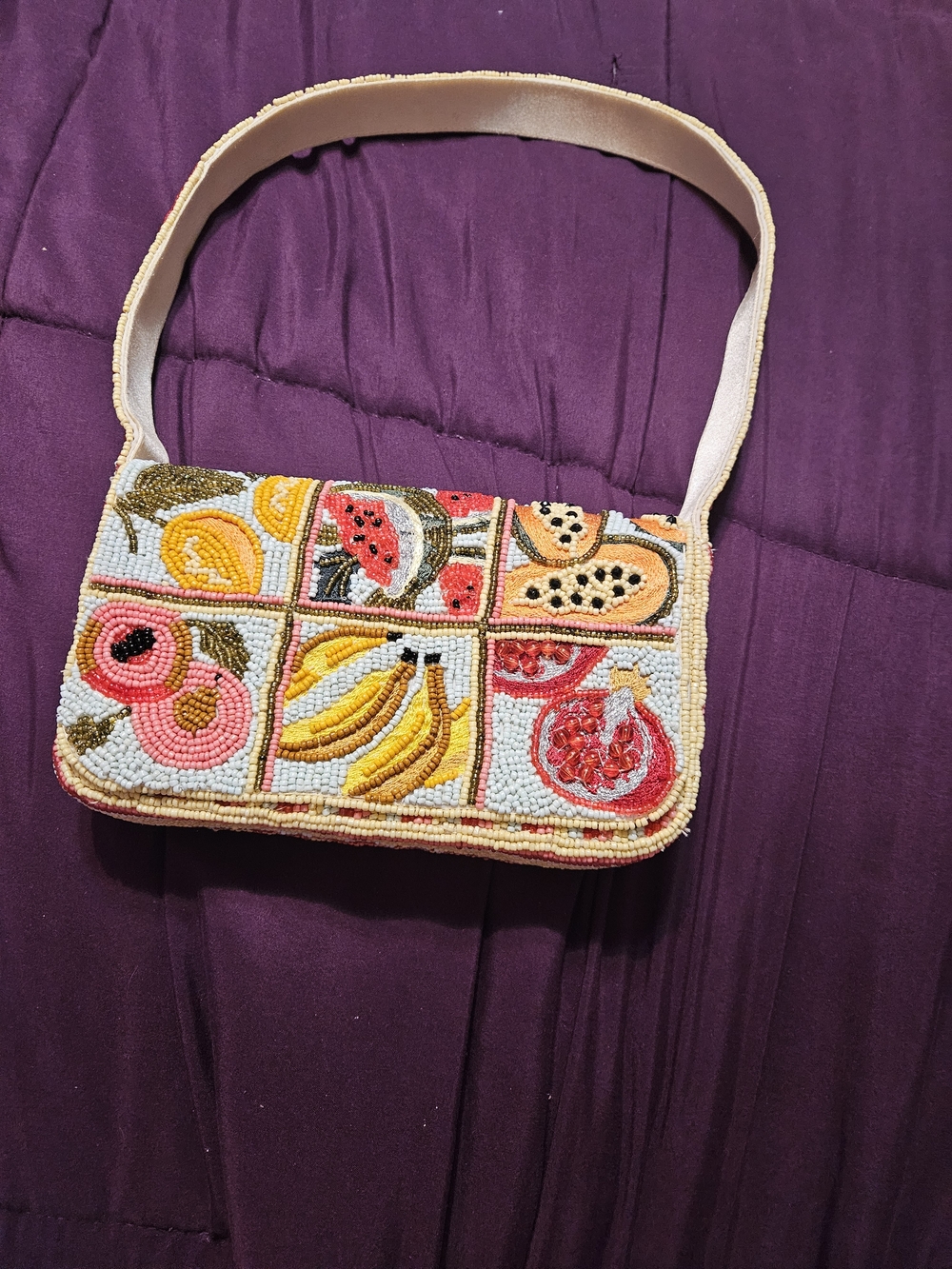 NWOT Beaded Fruit-Panel Shoulder Bag - Multi